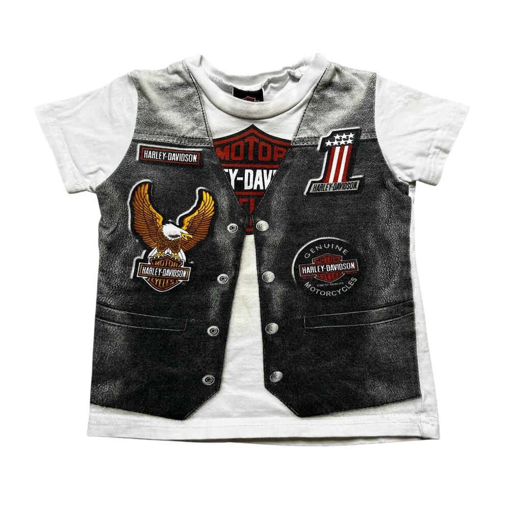 Vintage Harley Davidson Shirt Boys 2T Gray Short‎ Sleeve Motorcycle Vest Y2K